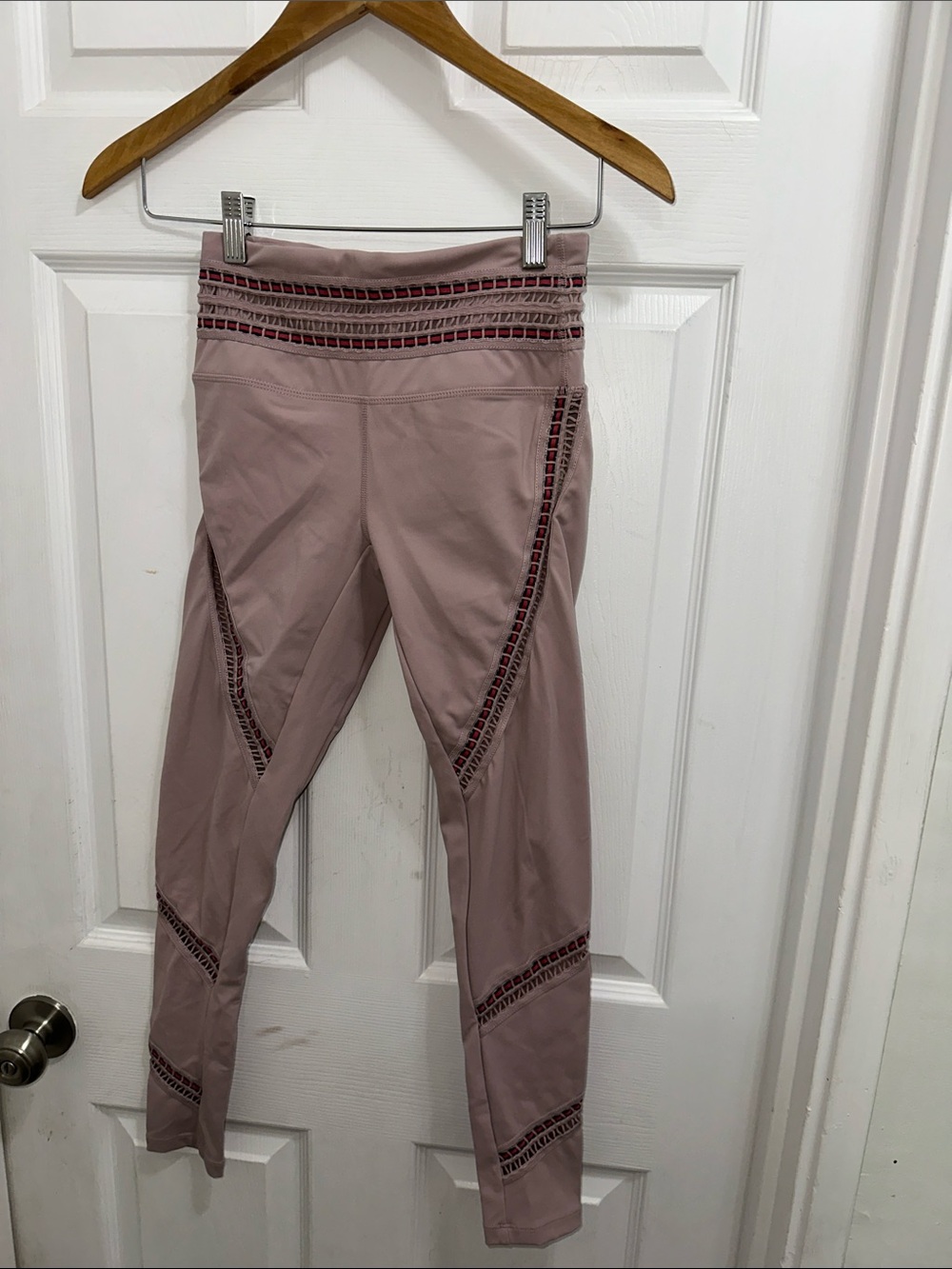 FP Movement by Free People Mauve Crocheted-Trim High-Rise Leggings